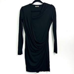 Helmut Lang Asymmetrical Drape Front Long Sleeve Dress in Black Sz Small